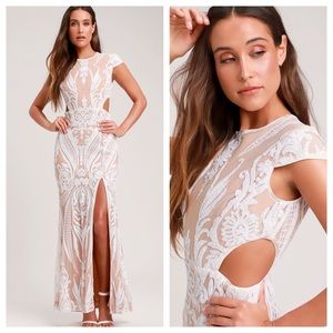 RYSE Emily White & Nude Sequin Cutout Maxi Dress S
